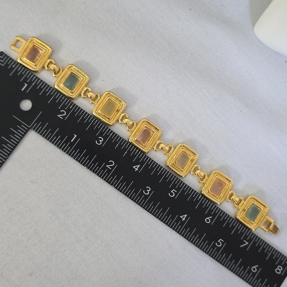 Gold Square Link Bracelet with Frosted Acrylic Glass Stones - Picture 9 of 10